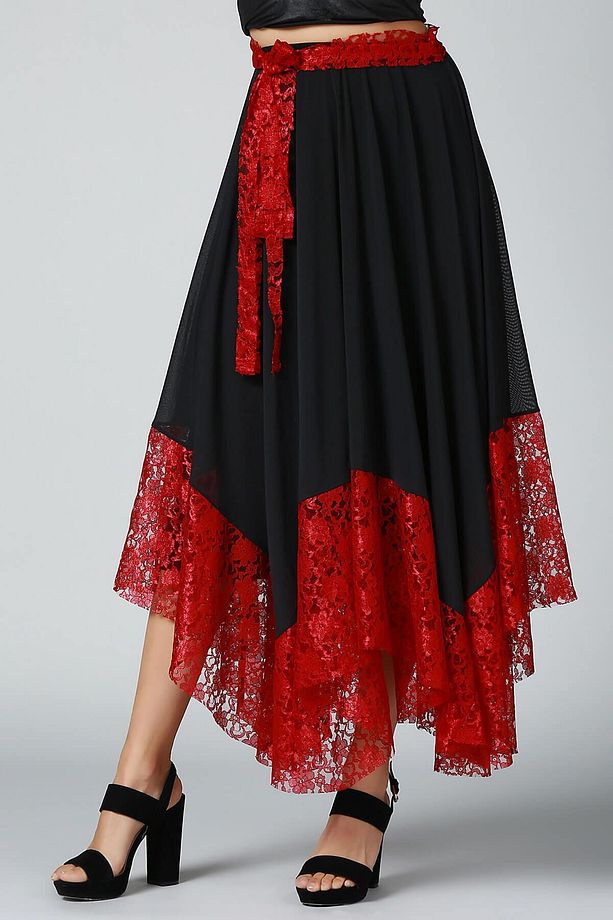 Kadın Bordo Siyah Asimetrik Etek EK2329 - 2
