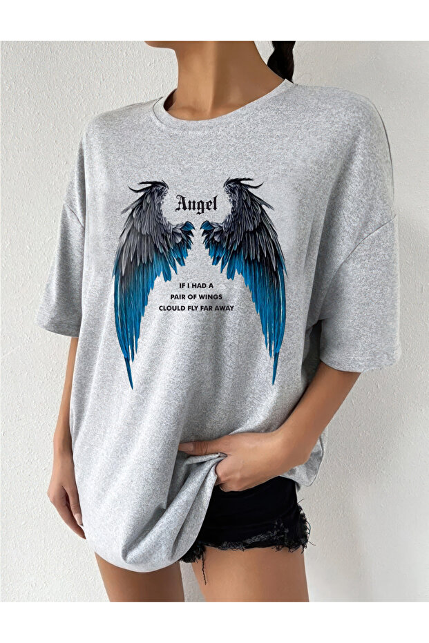 Angel Wing Design Printed Oversized t-shirt