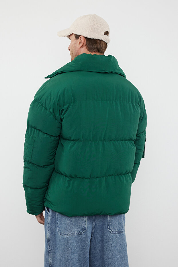 Unisex Yeşil Taslan Relaxed Fit Kışlık Şişme Mont TMNAW25MO00007 - 6