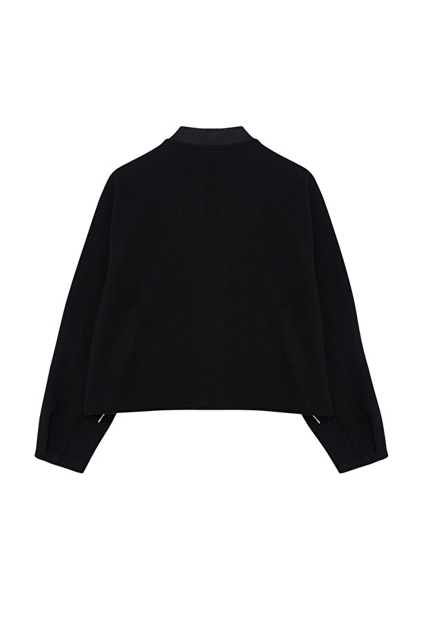 Siyah Oversize Kaşe Bomber Ceket Mont TWOAW25MO00053 - 9