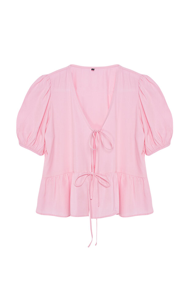 Pembe Bağlamalı Dokuma Gömlek TWOSS24GO00237 - 6