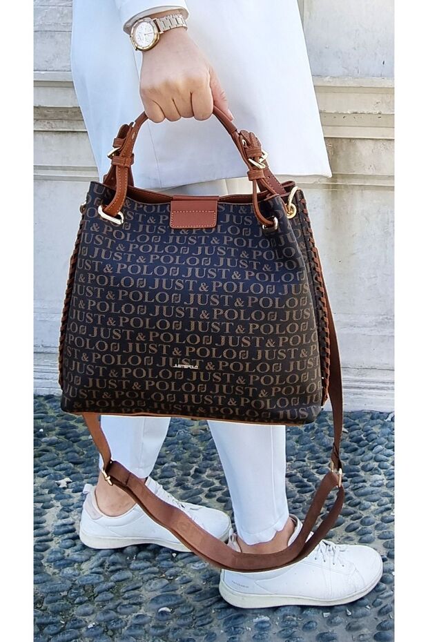 Brown Brown Braided Women's Hand and Shoulder Bag