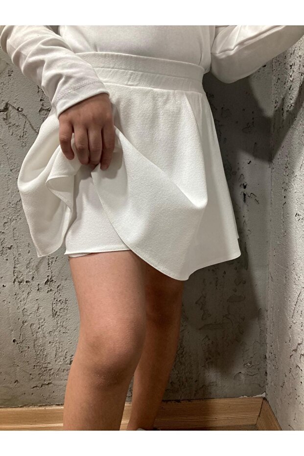 Double White Mini Shorts Skirt for Kids
