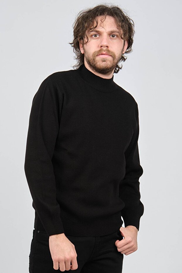 Men's Half Turtleneck Plain Sweater 6091024 Black