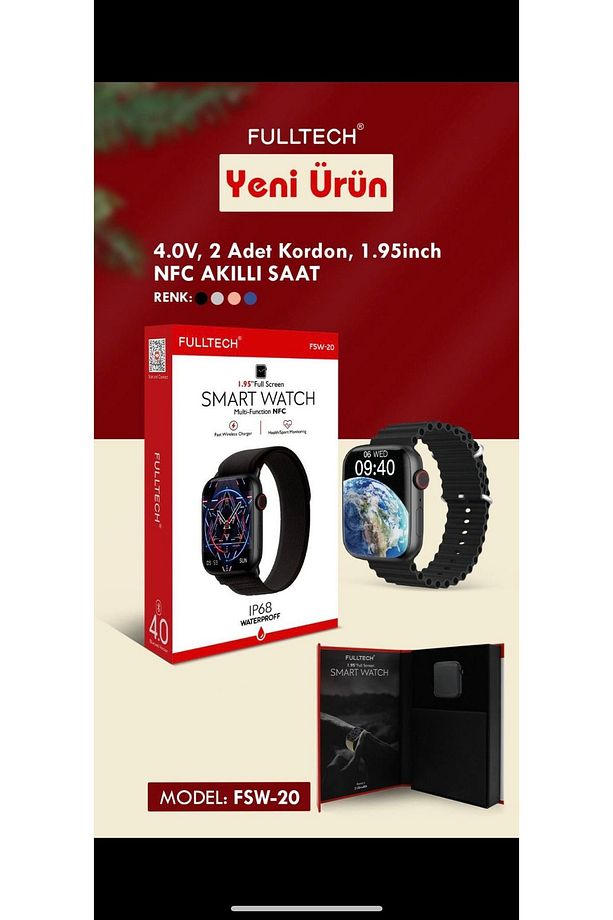 Watch 8 Full Ekran Ip68 Su Geçirmez Ios/android Akıllı Saat 2 Adet Kordon, Nfc (SİYAH) New - 8