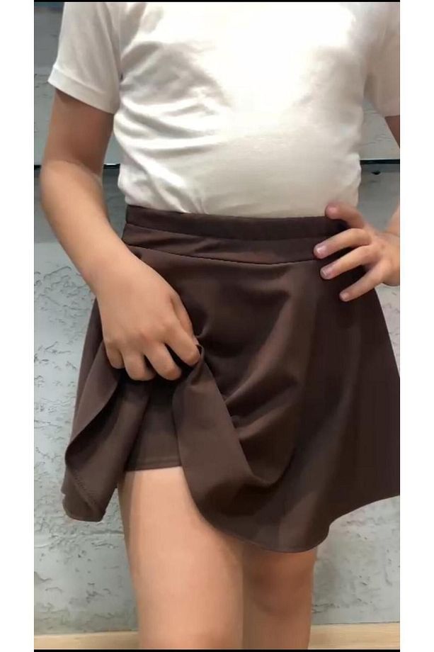 Dobule Koyu Kahve Mini Şort Etek - 1