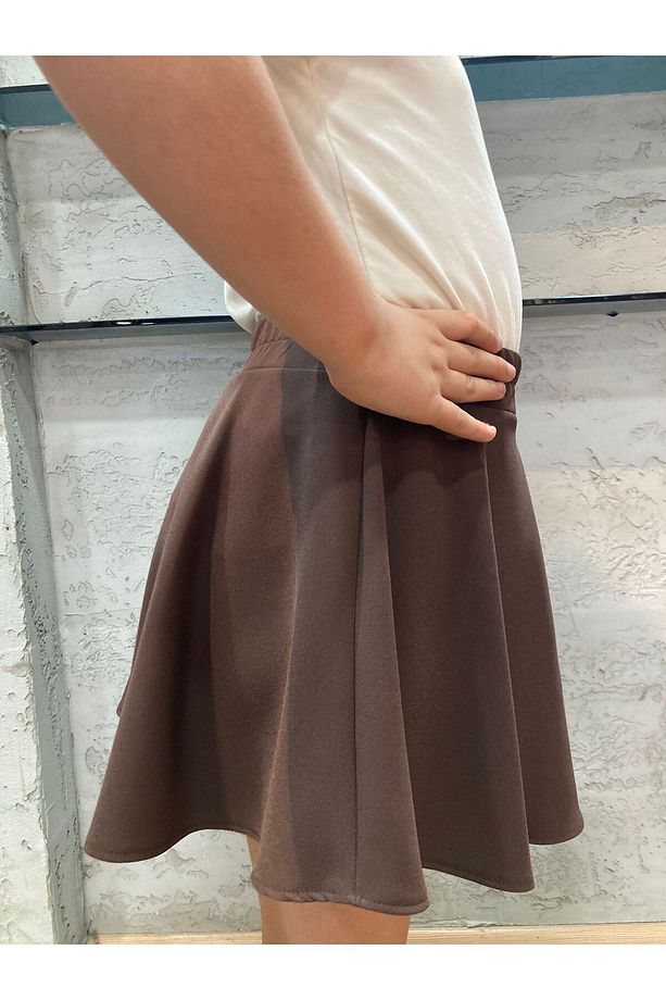 Dobule Koyu Kahve Mini Şort Etek - 4