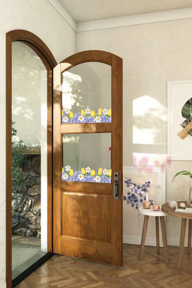 Çift Taraflı Şeffaf Çiçekler Cam Kapı Duvar İçin Sticker (Suya Dayanıklı) - Dekorasyon ve Süs - 3