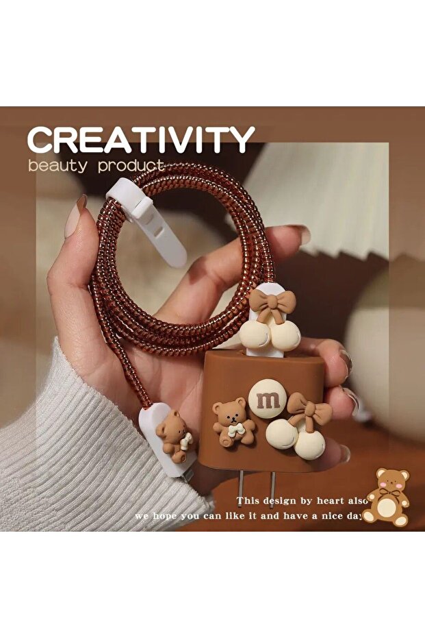 iPhone 18-20w Şarj Adaptörü Ile Uyumlu Sevimli Figürlü Kablo Koruyucu Seti 3lü Set - 1