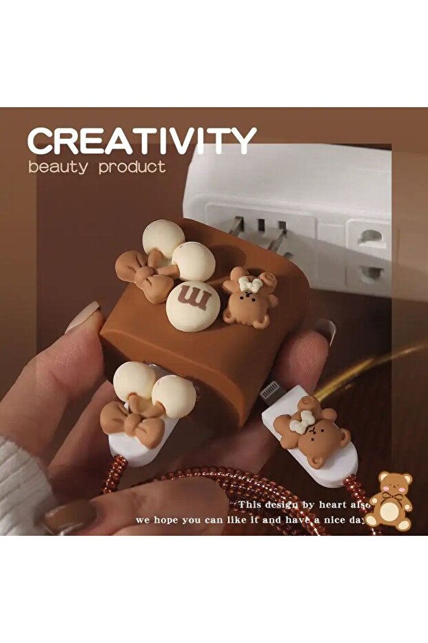 iPhone 18-20w Şarj Adaptörü Ile Uyumlu Sevimli Figürlü Kablo Koruyucu Seti 3lü Set - 3