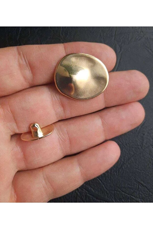 Button Special Design Bottom Footed 3 cm Strap Plated Light Gold Metal Button 5 Pieces