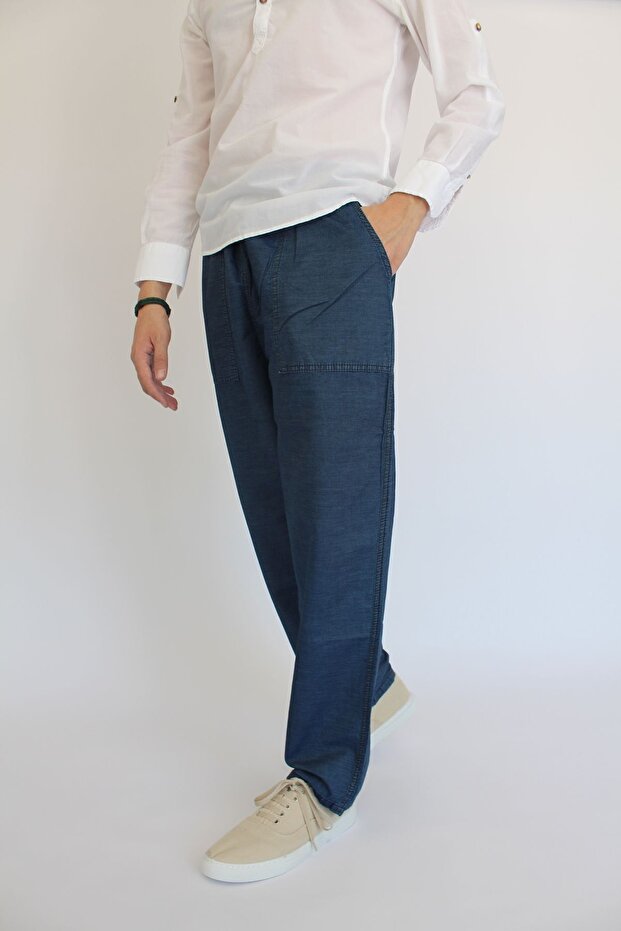 Summer Jeans with Elastic Waist Comfortable Fit Cotton Cool Keeping Jeans