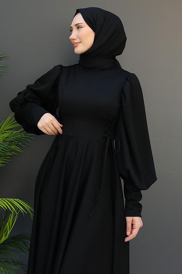İp Kuşaklı Elbise Siyah - 5