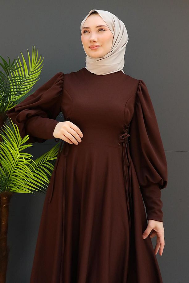 İp Kuşaklı Elbise Acı Kahve - 5