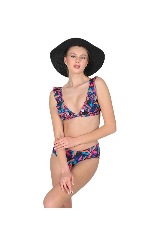 Leaf Patterned Flounce Bikini Set - 2