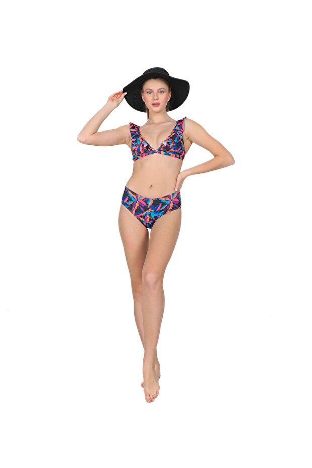 Leaf Patterned Flounce Bikini Set - 7