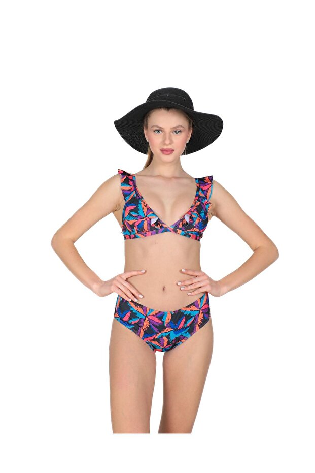 Leaf Patterned Flounce Bikini Set - 6