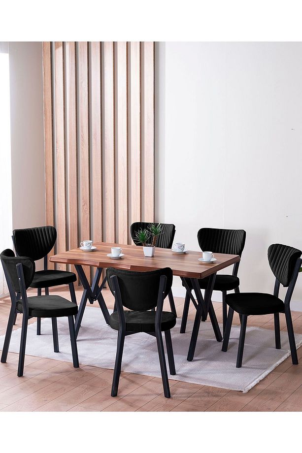 Kütük Desenli MDF Elma Mutfak Masa Takımı 6 Sandalyeli Salon Yemek Masa Takımı - 1
