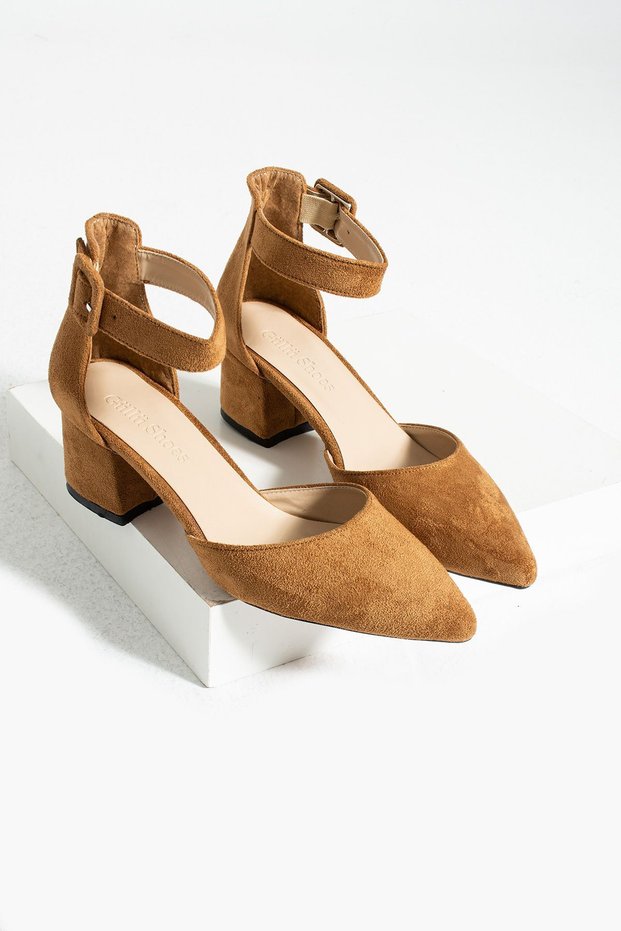 Women's Brown-Suede Shoes Evening Dress Stiletto Chunky Heel Wedding Dress Shoes 5.5cm