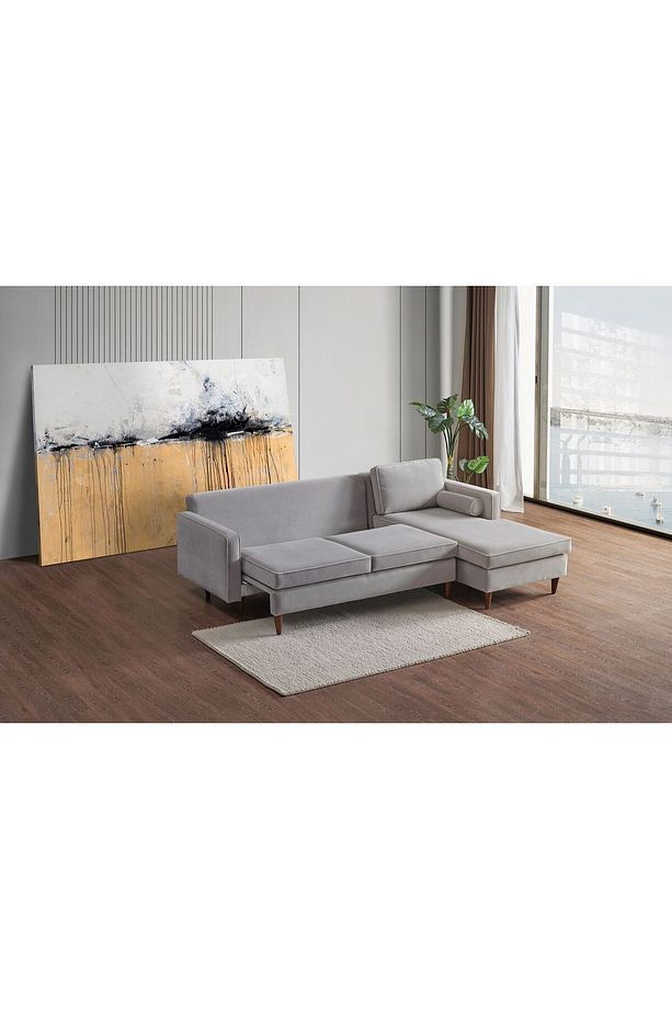 Cord Rio Gri R+2 Sol Köşe Koltuk Takımı, İskandinav , Konforlu Salon ve Oturma Odaları için - 1