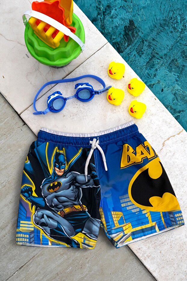 Navy Blue Batman Printed - Boy's Swim Shorts