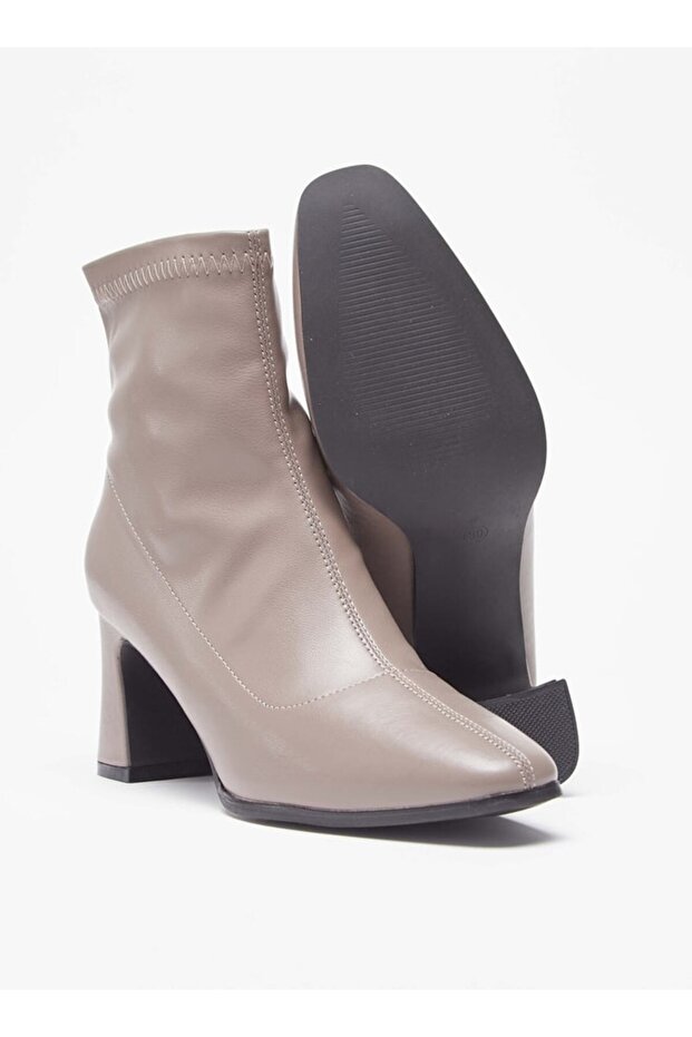 Solid Boots with Zip Closure and Block Heels - 4