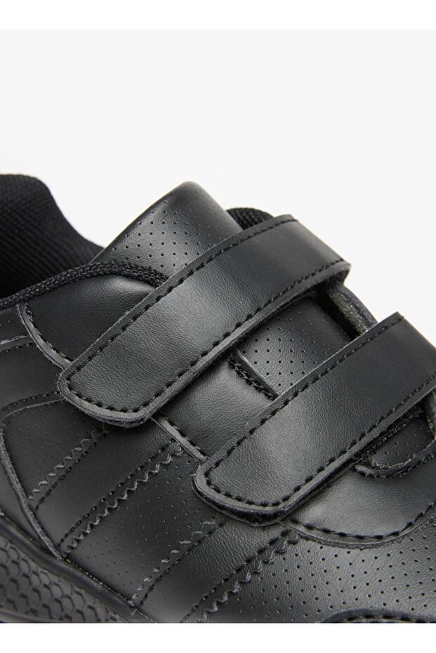 Solid School Shoes with Hook and Loop Closure - 5