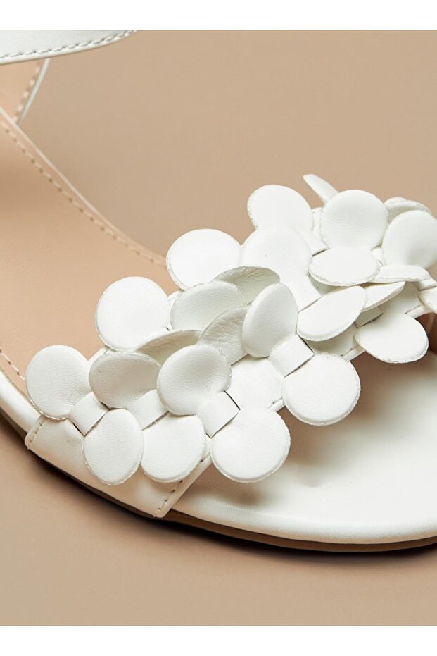 Applique Detail Block Heeled Sandals with Hook and Loop Closure - 5