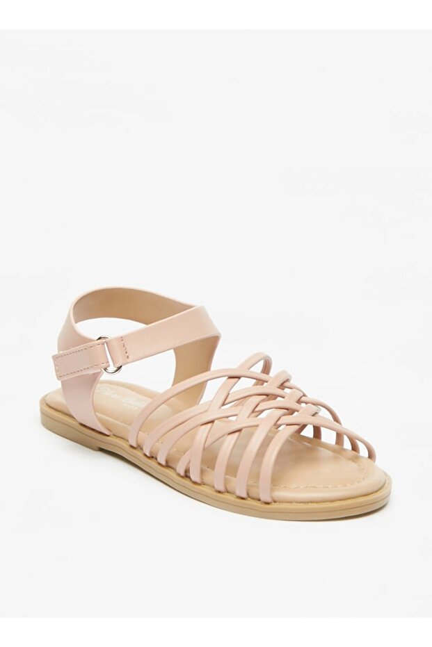 Cross Strap Open Toe Sandals with Hook and Loop Closure - 1