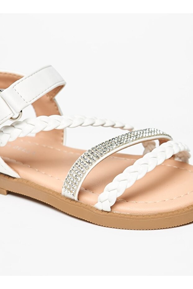 Embellished Sandals with Hook and Loop Closure - 5