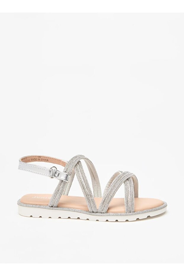 Embellished Cross Strap Sandals with Hook and Loop Closure - 3