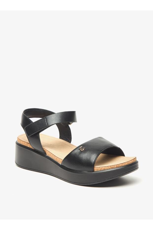 Textured Flatform Sandals with Hook and Loop Closure - 1