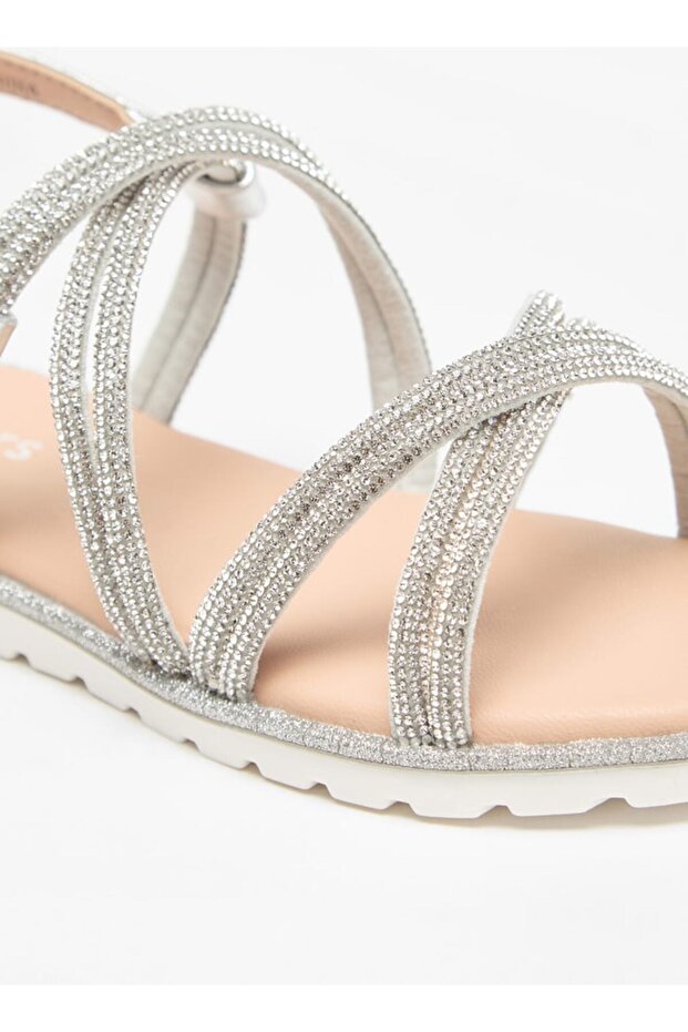 Embellished Cross Strap Sandals with Hook and Loop Closure - 5