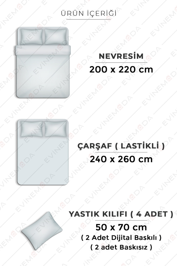 Erik Çiçeği Dijital Baskılı 3D 3 Boyutlu Çift Kişilik Nevresim Takımı Kod: Erik Çiçeği - 2