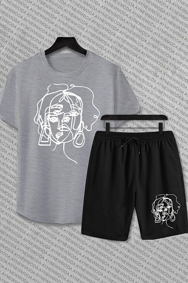 Women's Drawing Printed Aesthetic Shorts and T-shirt Set