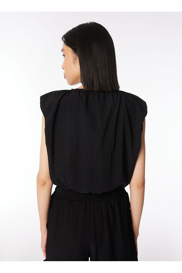 Crop Top Bisiklet Yaka Düz Örgü Desenli Siyah Kadın Gömlek C4SL-GML4003 - 5