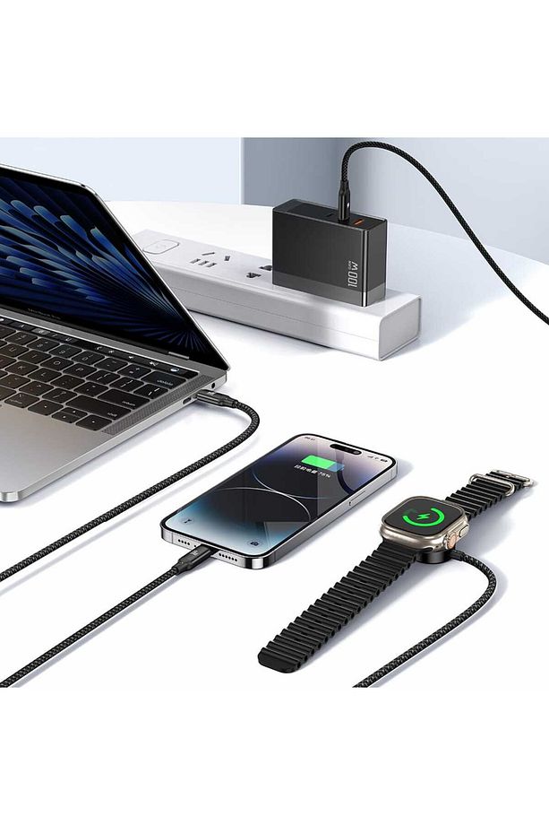 CA-4940 100W 3in1 (Type-C, Lightning Ve Apple Watch) Çoklu Şarj Kablosu - 3