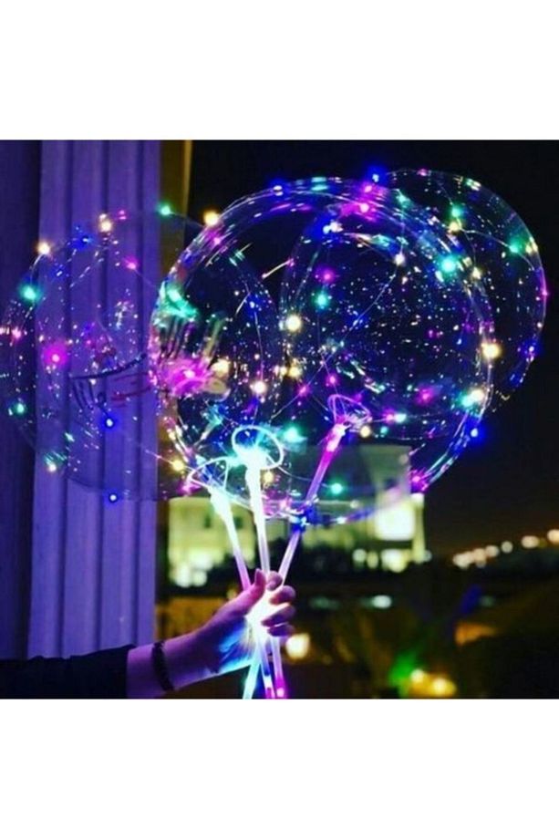 Saplı Şeffaf Işıklı Balon Çubuklu Set-- 2 Adet Yedek Balon Hediyeli - 4