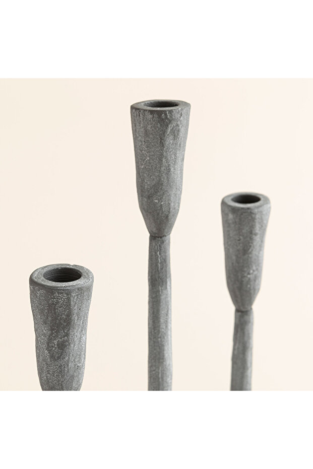 Hanner 3'Lü Şamdan Gri - 5