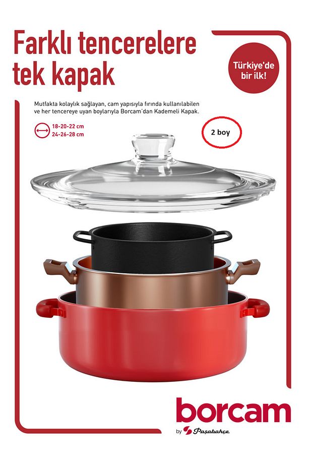 borcam kapak 2 li set cam tencere kapağı - 1