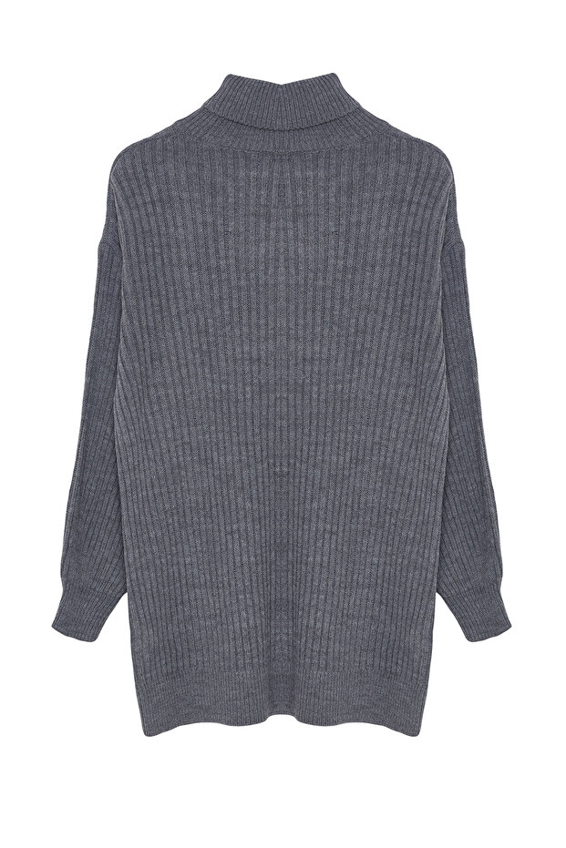 Sweter z dzianiny w kolorze antracytowym ze sznurkiem – model podstawowy TCTAW25AK00009 - 7