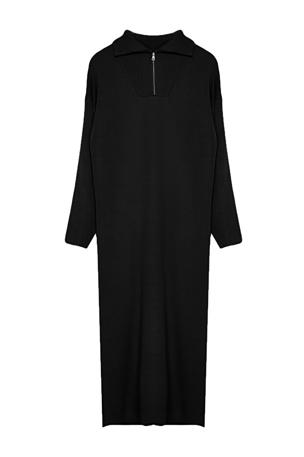 Wygodna czarna dzianinowa sukienka zapinana na zamek - TCTAW25EB00013 - 6