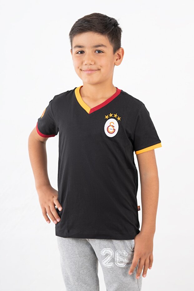 Galatasaray Kids Licensed Black T-shirt with Crest