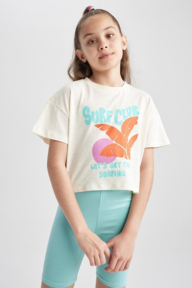 Girl's Crew Neck Crop Printed Short Sleeve T-Shirt A1763A823Hs