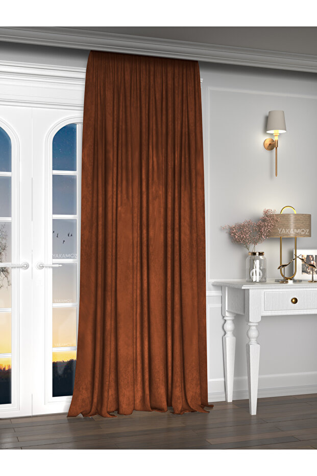 Velvet Appearance Brick Color Island Background Curtain Extra Strength Velvet Touch Series