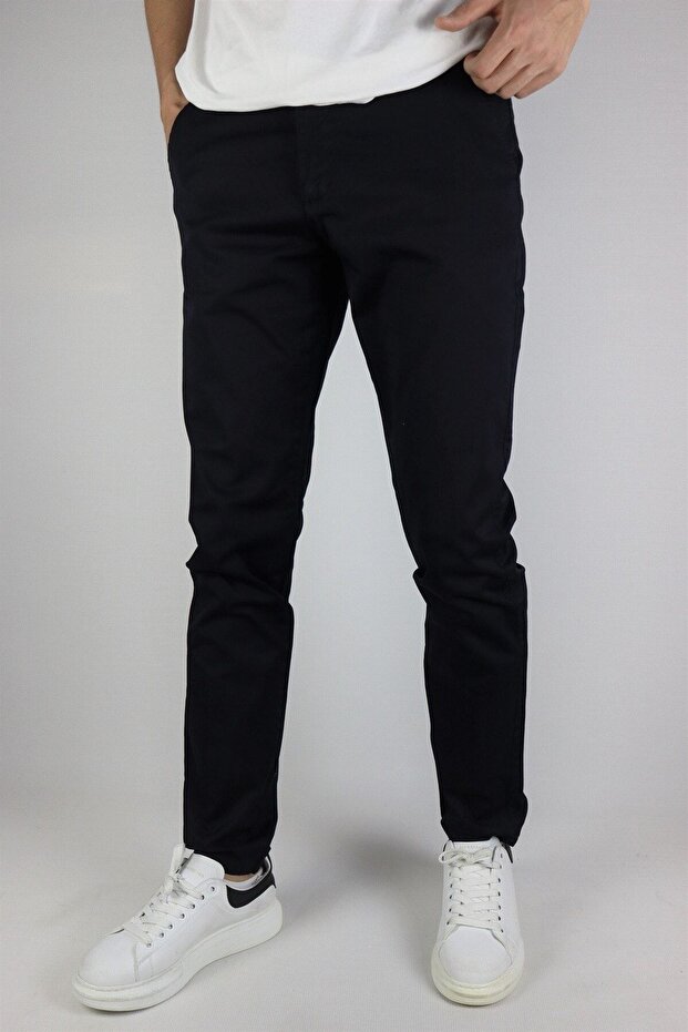 Men's Black Slim Fit Slim Fit Side Pocket Chino Trousers