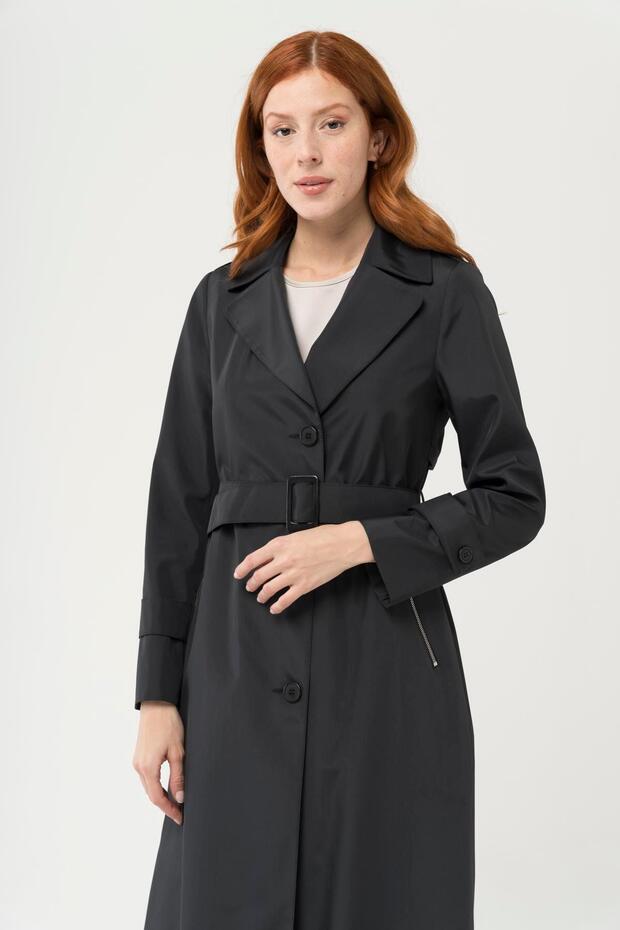 Zipper Pocket Epaulette Detailed Trench Coat Black 4283 - 6