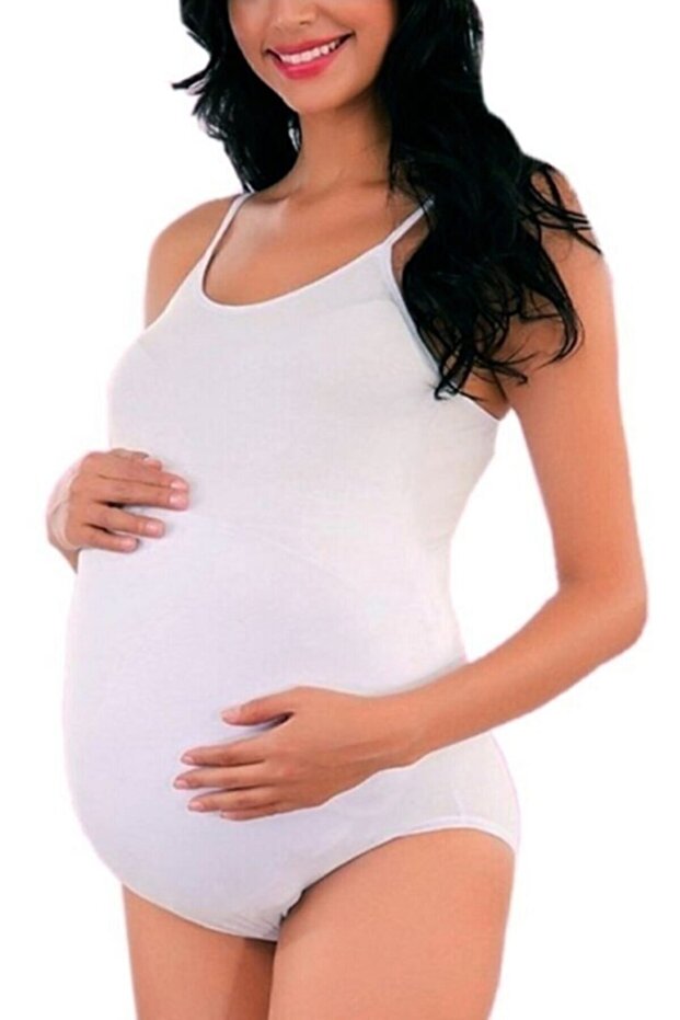 Imer Women's White Premium Modal Maternity Snap-On Bodysuit 9253