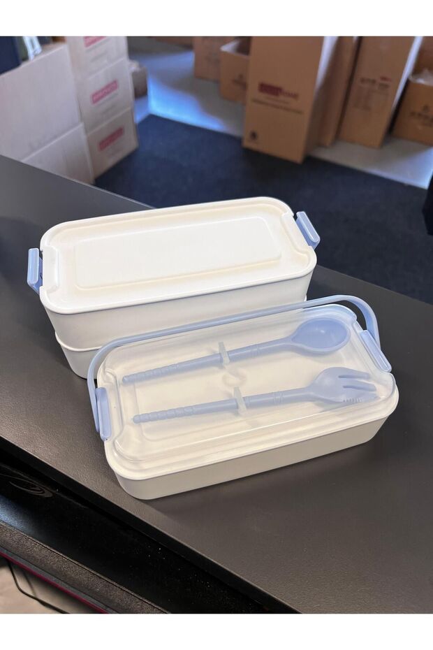 3 Layer Portable Food Container - Lunch Box - Diet Nutrition Storage Container with Fork and Spoon - 3