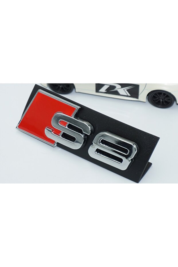 S8 Silver Red 3D Front Grille Logo Compatible with Audi - 3